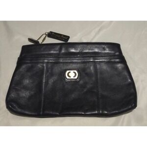 Carriage Court Black Genuine Leather Vintage Clutch Bag Gold Hardware 3225
